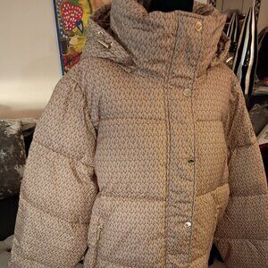 MICHAEL KORS WOMEN'S FULL MONOGRAM  PUFFER JACKET W/REMOVABLE HOOD XL  NWT